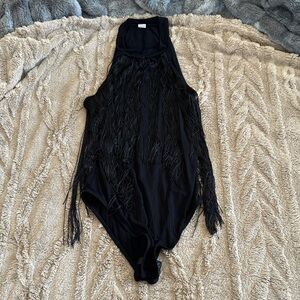 Stylish Black Fringe One Piece